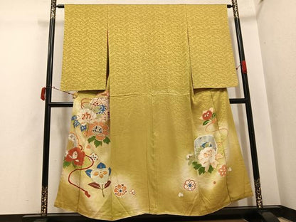 平和屋着物●アンティーク　大正ロマン　色留袖　草花文　暈し染め　金彩　正絹　逸品　AABI8514ph
