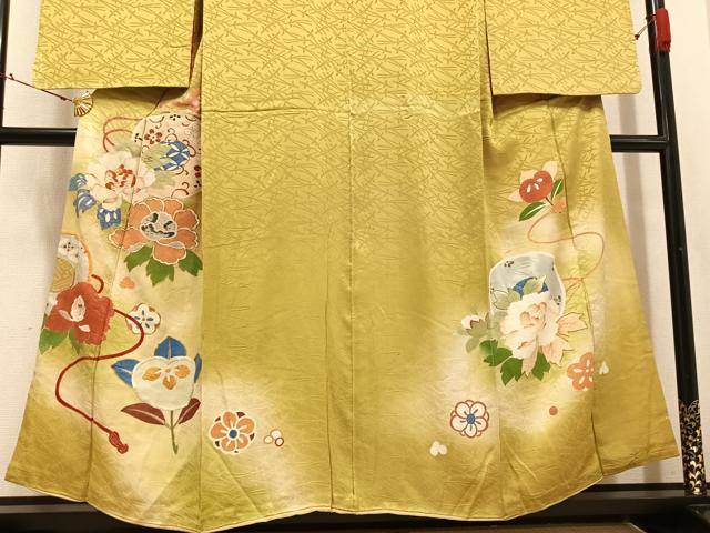 平和屋着物●アンティーク　大正ロマン　色留袖　草花文　暈し染め　金彩　正絹　逸品　AABI8514ph