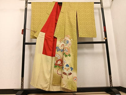 平和屋着物●アンティーク　大正ロマン　色留袖　草花文　暈し染め　金彩　正絹　逸品　AABI8514ph