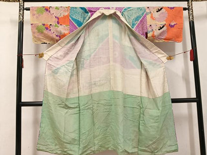平和屋着物●アンティーク　大正ロマン　長襦袢　袷　絞り　幾何学文様　正絹　逸品　AABI8515ph