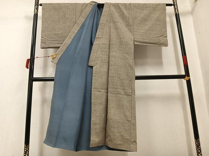 平和屋着物●男性　紬　色無地　利休白茶色　正絹　逸品　AABI8518ph