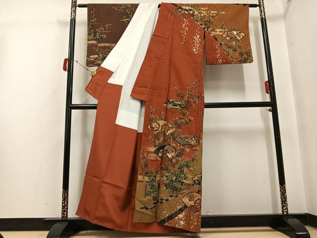 平和屋着物●訪問着　扇面花鳥舞蝶文　暈し染め　金彩　正絹　逸品　AABI8523ph