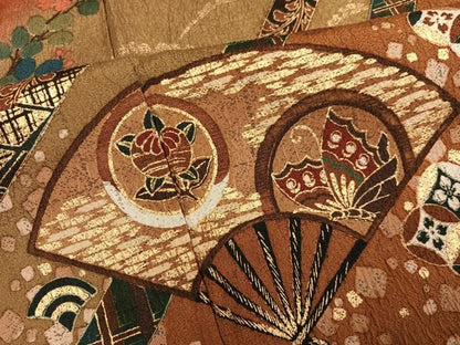 平和屋着物●訪問着　扇面花鳥舞蝶文　暈し染め　金彩　正絹　逸品　AABI8523ph