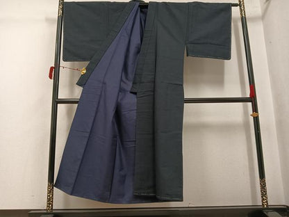 平和屋着物●男性　紬　色無地　藍鉄色　正絹　逸品　AABI8524ph