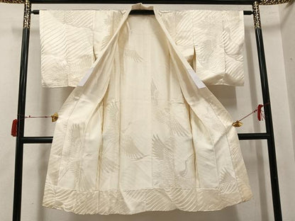 平和屋着物●長襦袢　無双仕立て　中国三大刺繍　汕頭刺繍　スワトウ刺繍　群れ鶴　正絹　逸品　AABI8526ph
