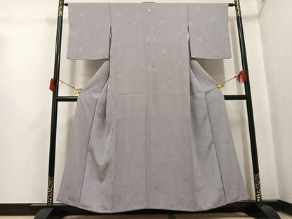 平和屋着物●上質な色無地　花唐草地紋　銀鼠色　正絹　逸品　AABI8533ph