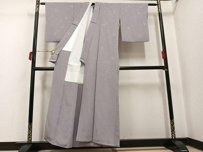 平和屋着物●上質な色無地　花唐草地紋　銀鼠色　正絹　逸品　AABI8533ph