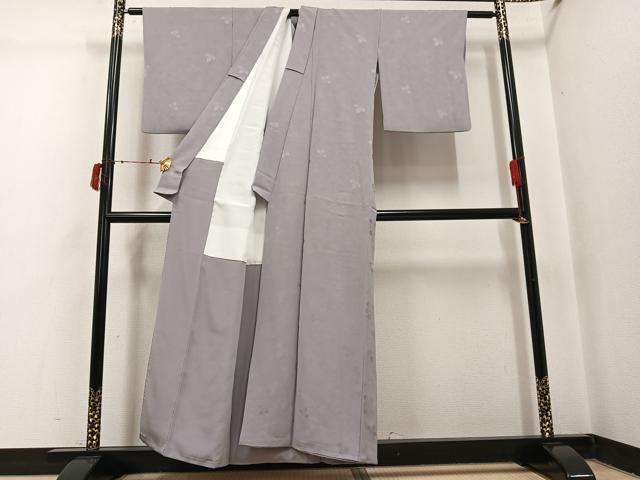 平和屋着物●上質な色無地　花唐草地紋　銀鼠色　正絹　逸品　AABI8533ph