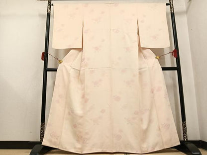 平和屋着物▼上質な小紋　地紋起こし　椿　正絹　逸品　AABI8535ph
