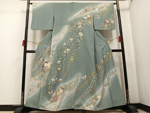 平和屋着物●訪問着　辻が花　絞り　花蝶文　暈し染め　金彩　正絹　逸品　AABI8539ph