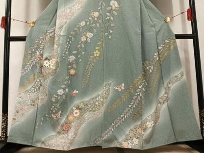 平和屋着物●訪問着　辻が花　絞り　花蝶文　暈し染め　金彩　正絹　逸品　AABI8539ph