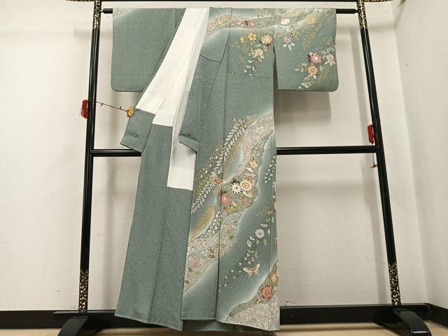 平和屋着物●訪問着　辻が花　絞り　花蝶文　暈し染め　金彩　正絹　逸品　AABI8539ph