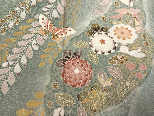 平和屋着物●訪問着　辻が花　絞り　花蝶文　暈し染め　金彩　正絹　逸品　AABI8539ph