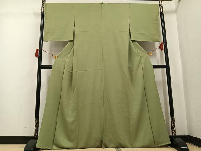 平和屋着物●上質な色無地　花地紋　黄海松茶色　正絹　逸品　AABI8542ph