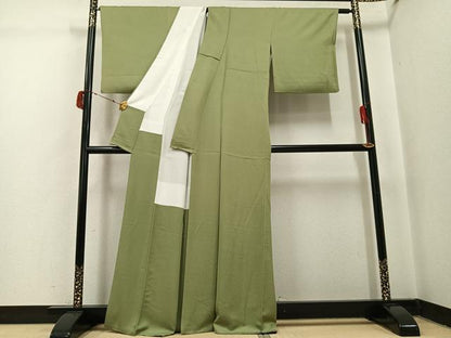 平和屋着物●上質な色無地　花地紋　黄海松茶色　正絹　逸品　AABI8542ph