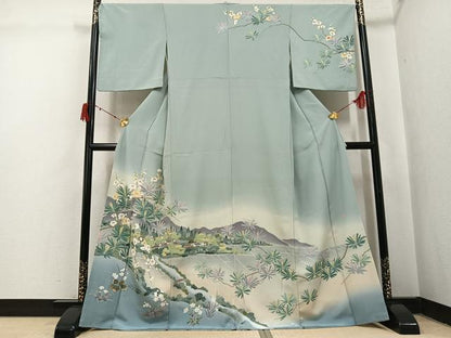 平和屋着物●訪問着　友禅　作家物　松竹梅風景文　正絹　逸品　AABI8543ph
