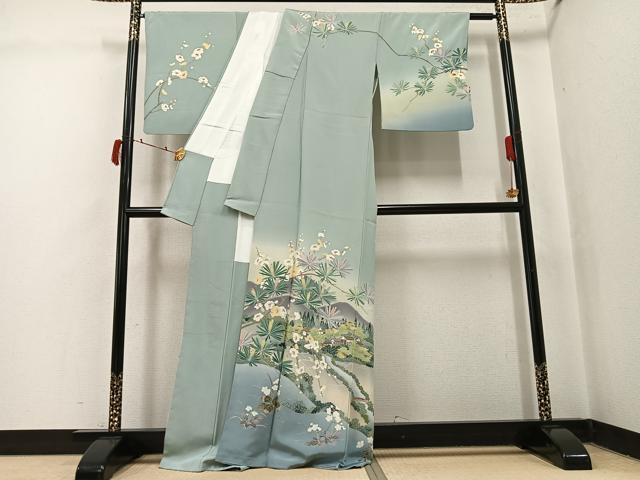 平和屋着物●訪問着　友禅　作家物　松竹梅風景文　正絹　逸品　AABI8543ph