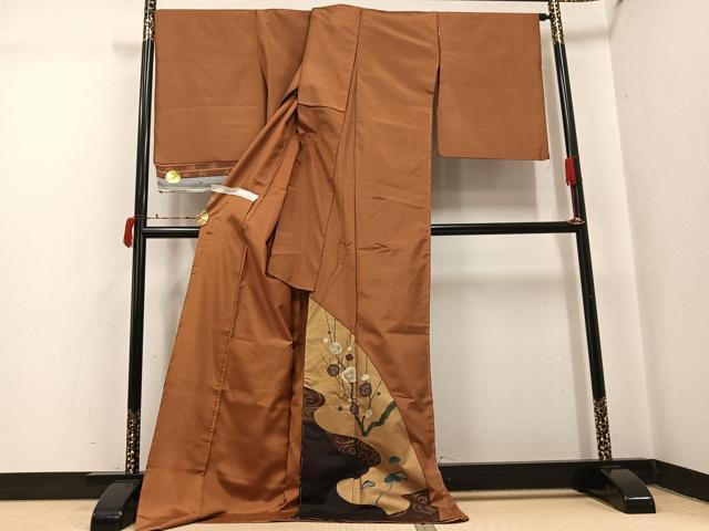 平和屋着物●本場大島紬　染大島　訪問着　彩大島　流水梅松文　金彩　絹藤織物謹製　証紙付き　仮絵羽　正絹　逸品　未使用　AABI8547ph