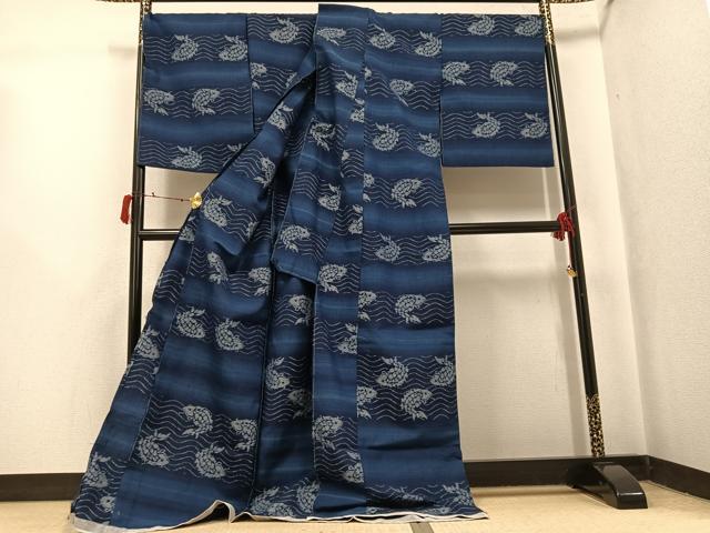 平和屋着物●上質な紬　荒磯　仮絵羽　正絹　逸品　未使用　AABI8549ph