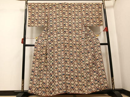 平和屋着物●上質な小紋　紅型　草花文　正絹　逸品　AABI8554ph