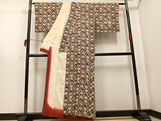 平和屋着物●上質な小紋　紅型　草花文　正絹　逸品　AABI8554ph