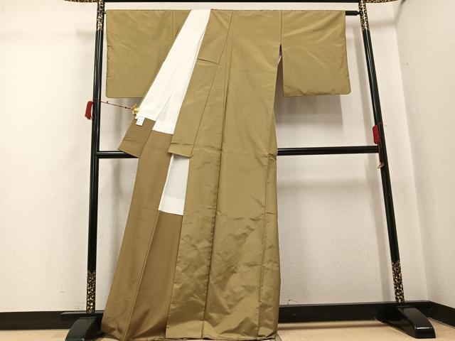 平和屋着物●本場縞大島紬　網代文様　桑染色　正絹　逸品　AABI8556ph