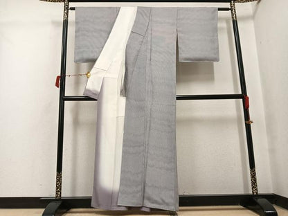 平和屋着物●江戸小紋　万筋　黒橡色×象牙色　正絹　逸品　AABI8557ph