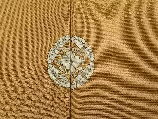 平和屋着物●上質な色無地 色紙吉祥花地紋 黄朽葉色 正絹 逸品 AABI8568ph