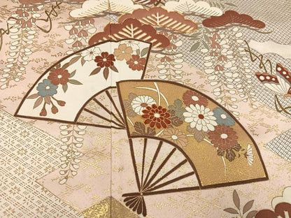 平和屋着物●訪問着 雲重ね扇面花蝶文 金彩 鈴乃屋扱い 正絹 逸品 AABI8569ph