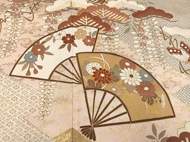 平和屋着物●訪問着 雲重ね扇面花蝶文 金彩 鈴乃屋扱い 正絹 逸品 AABI8569ph