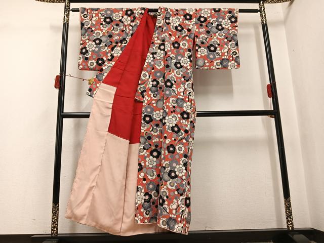 平和屋着物●アンティーク　大正ロマン　小紋　型染め　梅　正絹　逸品　AABI8571ph
