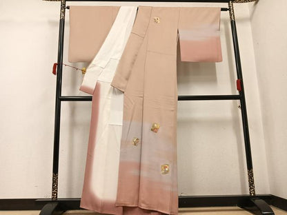 平和屋着物●訪問着 刺繍 色紙草花文 暈し染め 金彩 正絹 逸品 AABI8572ph