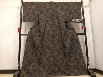 平和屋着物●本場大島紬　古代染色　純泥染　9マルキ　流水菱文　証紙付き　正絹　逸品　未使用　AABI8575ph