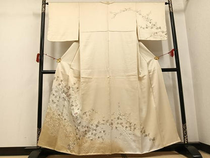 平和屋着物●訪問着　刺繍　枝花文　暈し染め　金彩　正絹　逸品　未使用　AABI8580ph