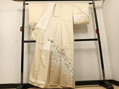平和屋着物●訪問着　刺繍　枝花文　暈し染め　金彩　正絹　逸品　未使用　AABI8580ph