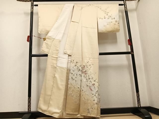 平和屋着物●訪問着　刺繍　枝花文　暈し染め　金彩　正絹　逸品　未使用　AABI8580ph