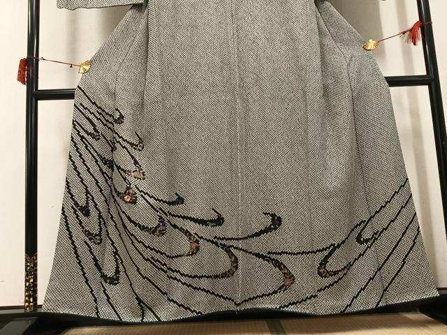 平和屋着物●訪問着　駒刺繍　総絞り　草花文　黒地　金彩　正絹　逸品　AABI8581ph