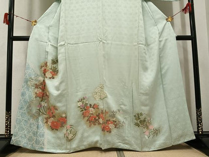 平和屋着物●訪問着　絞り　草花文　暈し染め　金彩　正絹　逸品　AABI8582ph