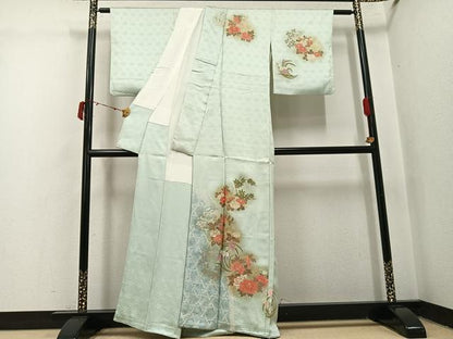 平和屋着物●訪問着　絞り　草花文　暈し染め　金彩　正絹　逸品　AABI8582ph