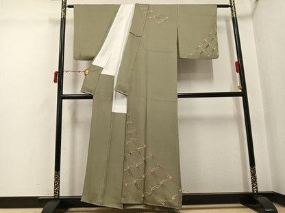 平和屋着物●千家十色塗師十三代　中村宗哲　雪間乃草　訪問着　刺繍　瓦　正絹　逸品　AABI8584ph