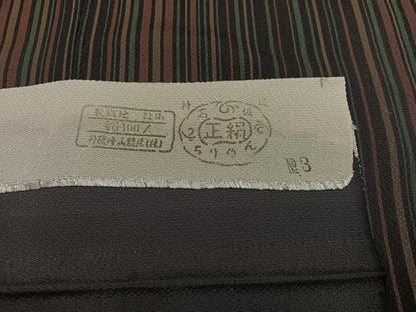平和屋着物●上質な小紋　縞　反端付き　正絹　逸品　未使用　AABI8585ph