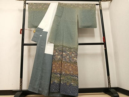 平和屋着物●訪問着　作家物　本苔染　草花文　暈し染め　金彩　正絹　逸品　AABI8588ph