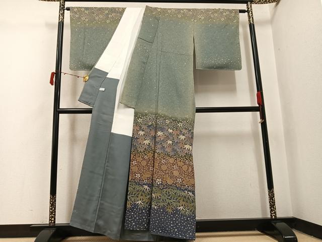 平和屋着物●訪問着　作家物　本苔染　草花文　暈し染め　金彩　正絹　逸品　AABI8588ph