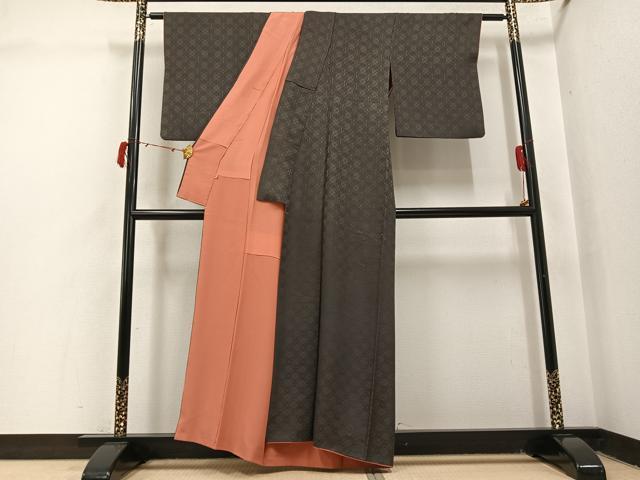 平和屋着物●上質な色無地　花地紋　消炭色　高島屋扱い　正絹　逸品　AABI8589ph