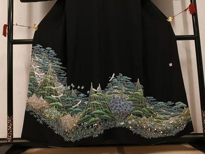 平和屋着物●本加賀友禅作家　毎田健治　黒留袖　松竹梅飛鶴文　正絹　逸品　AABI8590ph
