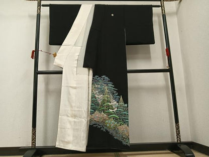 平和屋着物●本加賀友禅作家　毎田健治　黒留袖　松竹梅飛鶴文　正絹　逸品　AABI8590ph