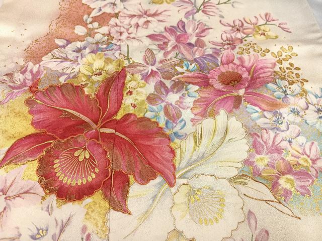 平和屋着物●紫綬褒章　巨匠『岩田専太郎』　振袖　駒刺繍　草花文　暈し染め　金彩　正絹　逸品　AABI8593ph
