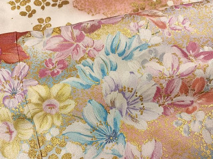 平和屋着物●紫綬褒章　巨匠『岩田専太郎』　振袖　駒刺繍　草花文　暈し染め　金彩　正絹　逸品　AABI8593ph