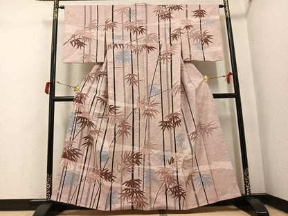 平和屋着物●訪問着　紬地　笹竹文　正絹　逸品　AABI8594ph