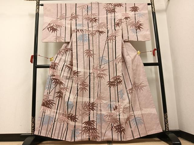 平和屋着物●訪問着　紬地　笹竹文　正絹　逸品　AABI8594ph